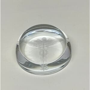 Collectable Glass Paperweight with Etched Medical Caduceus Symbol